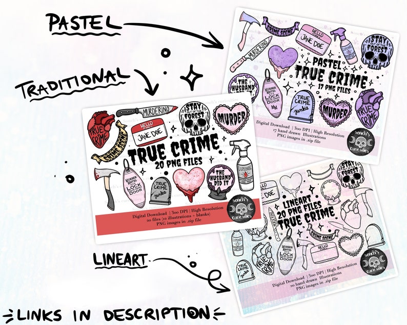 TRUE CRIME Clipart set , printable digital download, PNG resource for creatives image 2