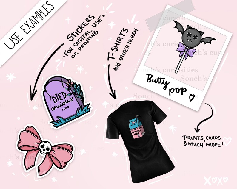 creepy spooky cute kawaii png files digital download for planners Pastel goth clipart prints etc. stickers journals