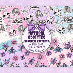 Curiosités naturelles / curiosités - Pastel Goth Digital Paper / motif sans couture, éléments, fichiers jpg effrayants et mignons