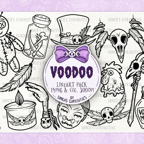 VooDoo / Vodou - Png et SVG / éléments fantasmagoriques, 14 fichiers PNG haute résolution 300 DPI, art du planificateur numérique, idéal pour la gravure et la découpe