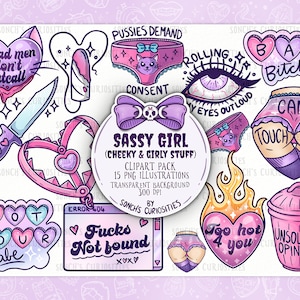 Imágenes prediseñadas de Sassy & Girly Stuff, descarga digital imprimible descarada, PNG para grabado, fabricación de moldes, pegatinas, potenciando el lindo arte psicópata