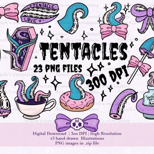 Tentacles - spooky and cute Clipart set , printable digital download, PNG for digital journaling, stickers, plant power