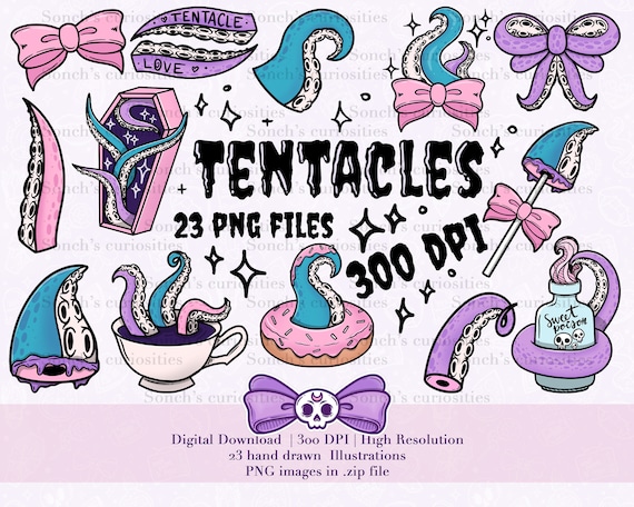 Tentacles - spooky and cute Clipart set , printable digital download, PNG for digital journaling, stickers, plant power