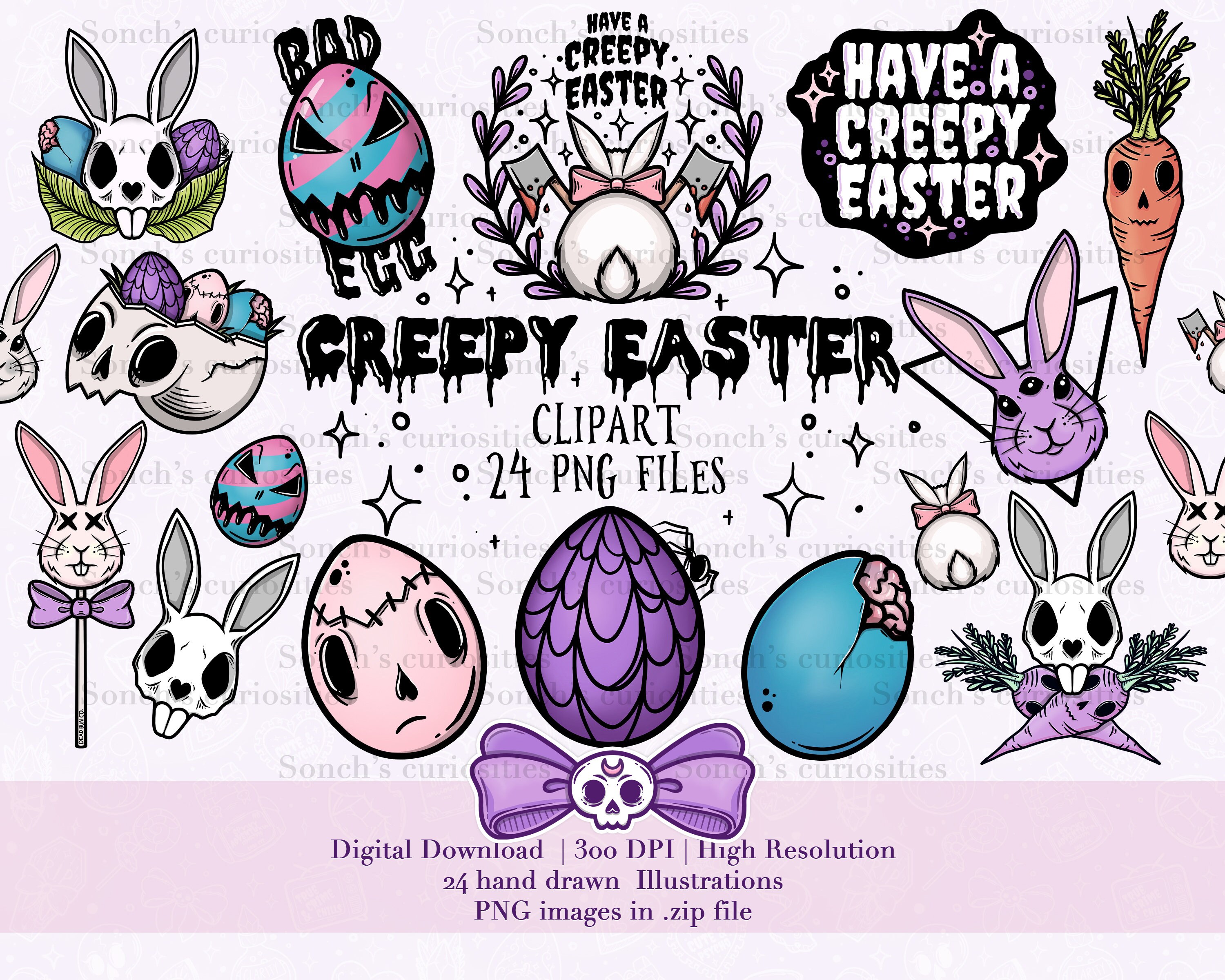 Creepy Pastel Goth Easter Clipart Set Printable Digital Etsy UK