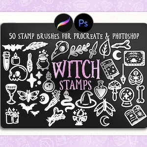 Witch - Stamp brushes for Procreate and Photoshop , Wicca magic icons