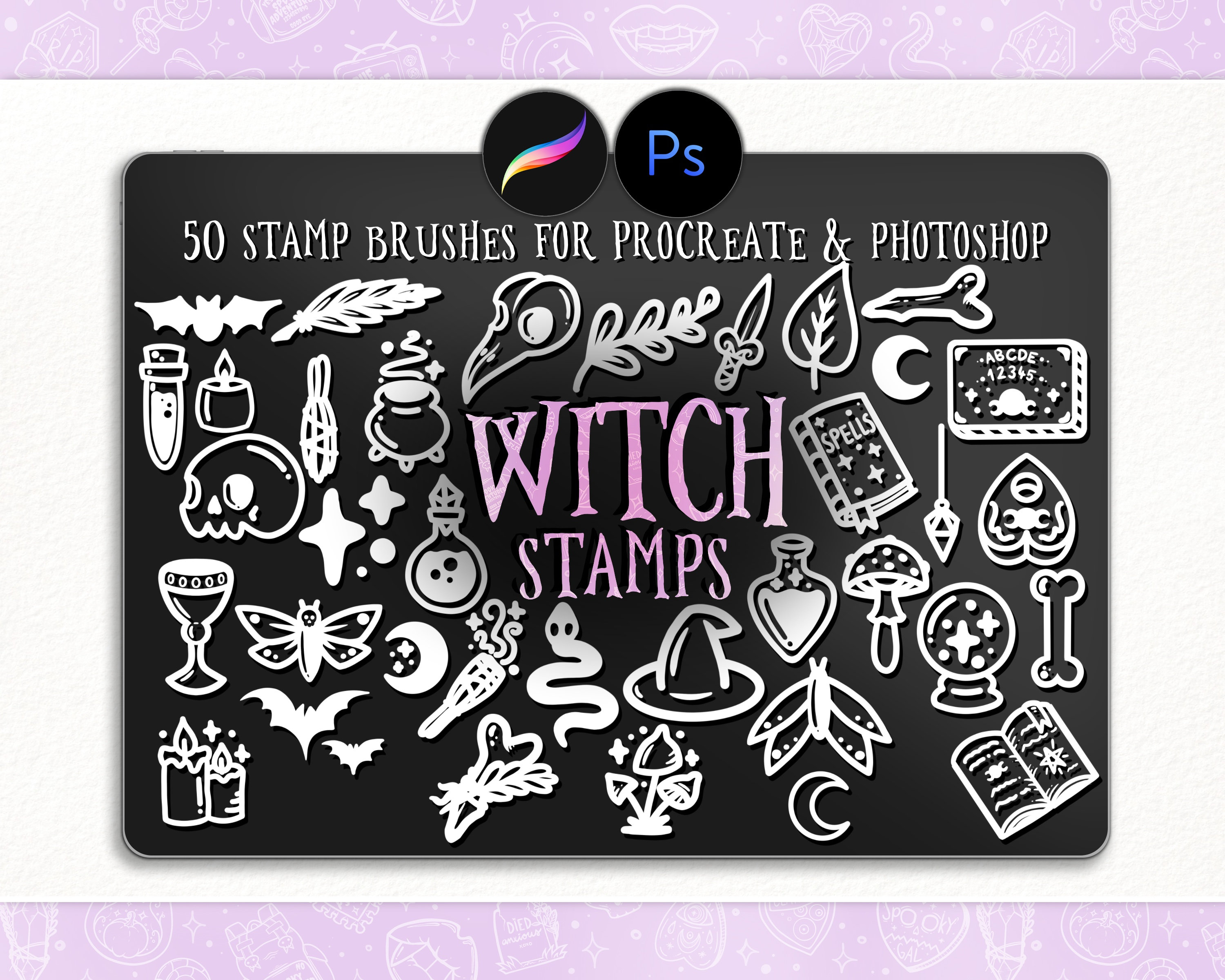 Witch - Stamp Brushes for Procreate and Photoshop , Wicca Magic Icons ...