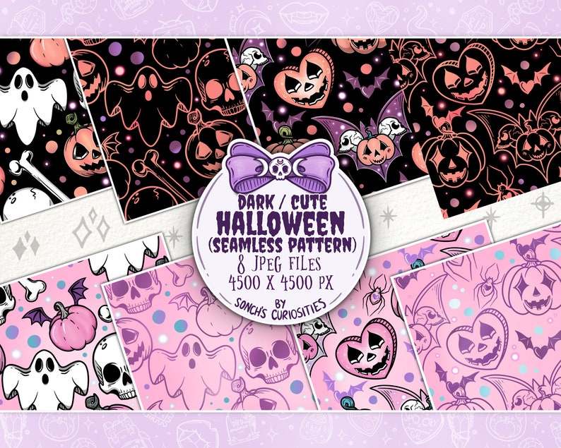 Dark & Cute Halloween Digital Paper / Seamless Pattern, Pastel Goth ...