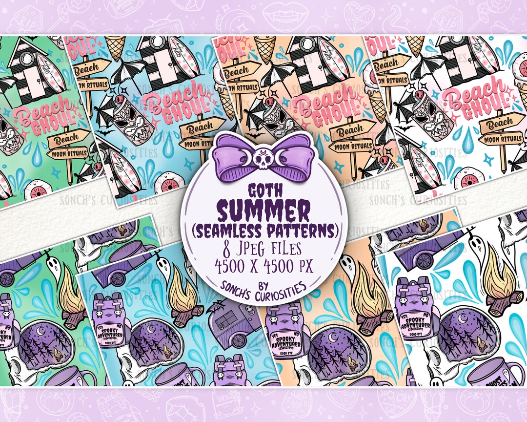 Goth Summer - Beach & Camping Digital Paper / Seamless Pattern, Spooky ...
