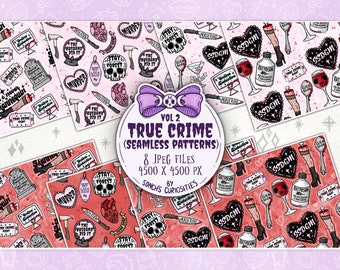 True Crime vol.2 Digital Paper / seamless pattern, goth elements, spooky and cute , fabric print jpg files