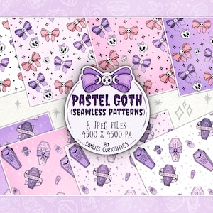 Digital Paper / seamless pattern, Pastel goth elements, spooky and cute jpg files