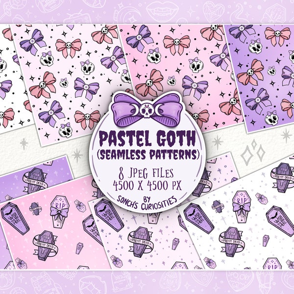 Digital Paper / seamless pattern, Pastel goth elements, spooky and cute jpg files