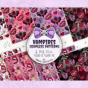 Vampire - Digital Paper / seamless pattern, Pastel goth elements, spooky and cute jpg files