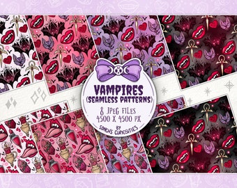 Vampire - Digital Paper / seamless pattern, Pastel goth elements, spooky and cute jpg files