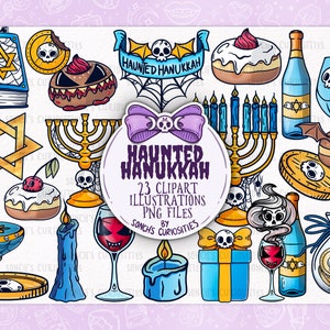 Hanukkah hantée - Ensemble Clipart de vacances juives effrayantes, téléchargement numérique imprimable, PNG pour la journalisation numérique, autocollants