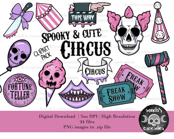 Spooky Circus Clipart Set, Pastel Goth PNG (Digital Download)
