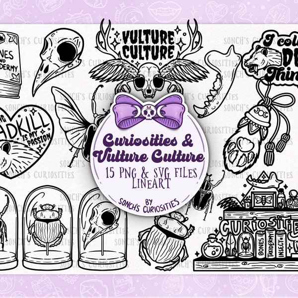 Vulture Culture & Taxidermy , cabinet of curiosities printable digital download, PNG for engraving, mould making, sticker, entomology insect