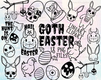 Spooky Goth Easter LINEART clipart set , printable digital download, PNG for digital journaling, stickers and other projects