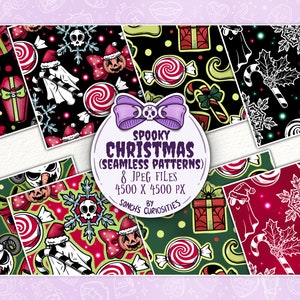 Spooky Christmas Digital Paper / nahtloses Muster, Pastell Goth Elemente, gruselige und niedliche jpg Dateien