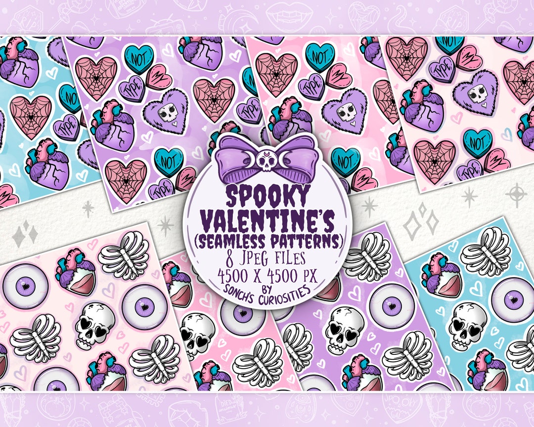 Pastel Goth Valentine’s Day Creepy Love Digital Paper / Seamless