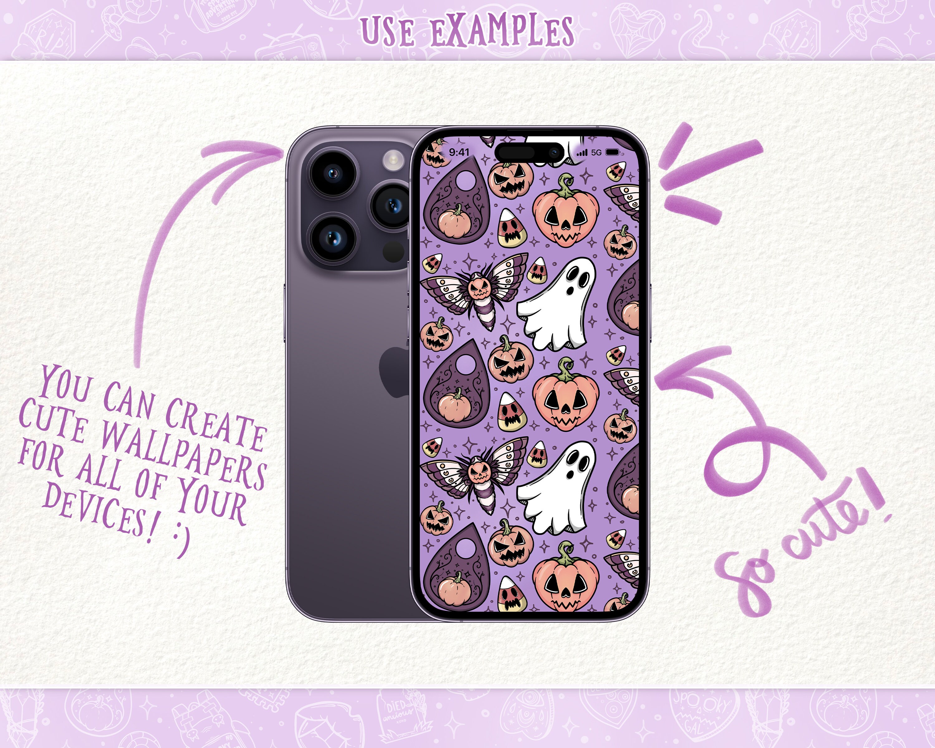 Digital Paper / Seamless Pattern, Pastel Goth Halloween Elements ...