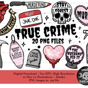 TRUE CRIME Clipart set , printable digital download, PNG resource for creatives