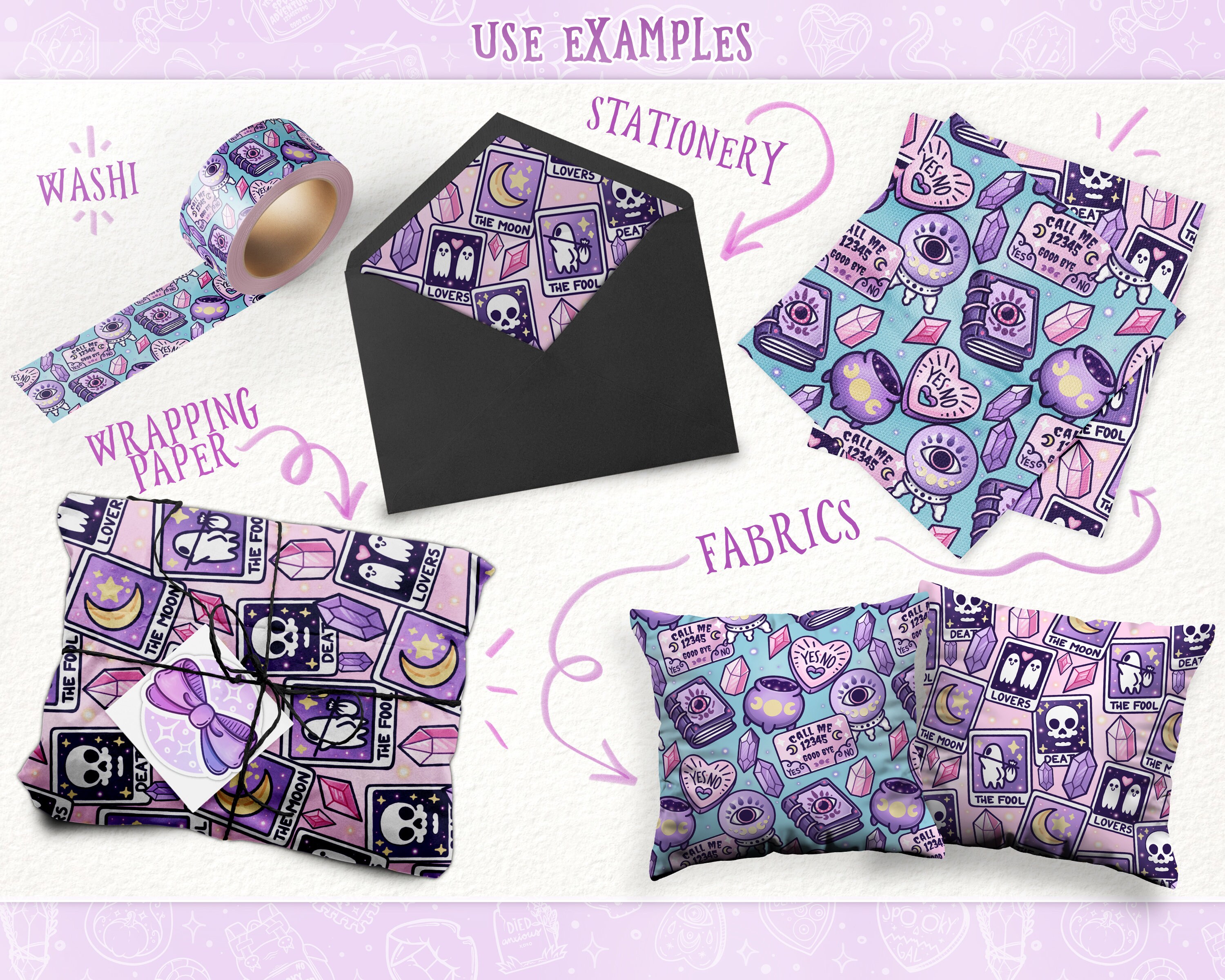 Kawaii Witch 2 - Pastel Goth Digital Paper / Seamless Pattern, Tarot ...