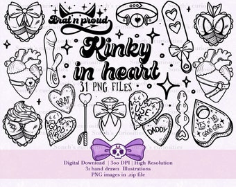 Kinky in heart - adult and sex positive lineart , printable digital download, PNG for engraving, mould making, stickers and more