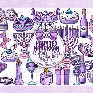 Hanukkah hantée - Pastel goth inspiré -Spooky Jewish Holiday Clipart set , téléchargement numérique imprimable, PNG pour la journalisation numérique, autocollants