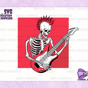 Guitar  Punk Skeleton  - Pop Punk musician PNG SVG file , horror and goth clipart, sublimation Cricut project, Halloween DIY art
