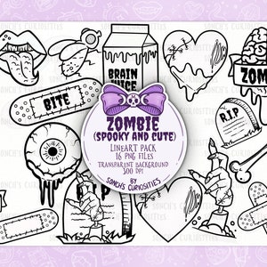 Zombie LINEART Clipart set, afdrukbare digitale download, PNG voor digitale journaling, stickers, mallen, houtverbranding en meer
