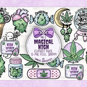 Conjunto de clipart Magical High 2, download digital para impressão, PNG para diário digital, adesivos, energia da planta