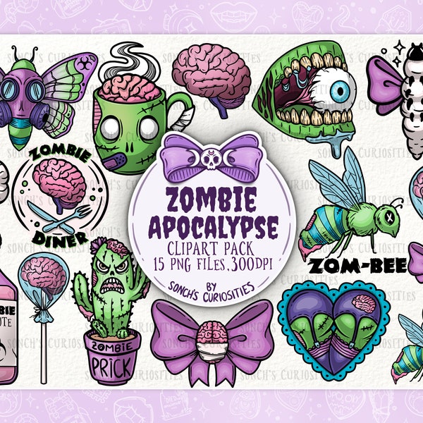 Zombie  apocalypse clipart pack, printable digital download, PNG for digital journaling, stickers