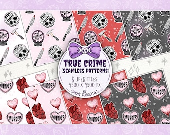 True Crime Digital Paper, Goth Spooky Seamless Pattern (JPG Files)