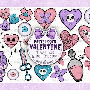 Pastel Goth Valentine clipartset, spookachtige png-afbeeldingen (digitale download)