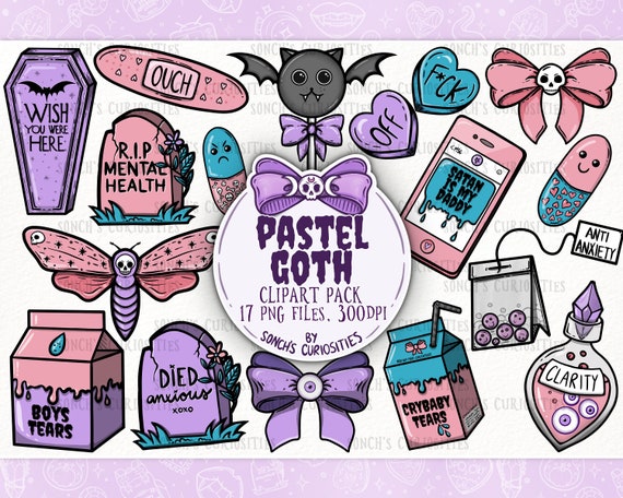 Creepy and Cute Printable PNG Sticker Bundle, Print and Cut Creepy and Cute  Designs, Digital Designs, Pastel Goth Digital Download Bundle 