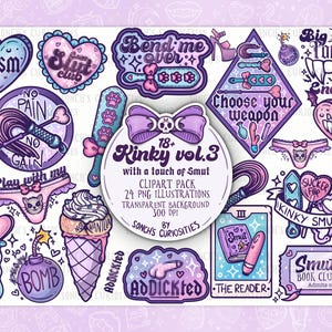 Kinky and cute  3, Smut / Dark Romance Clipart set , printable digital download, PNG for digital journaling, stickers, cute fetish