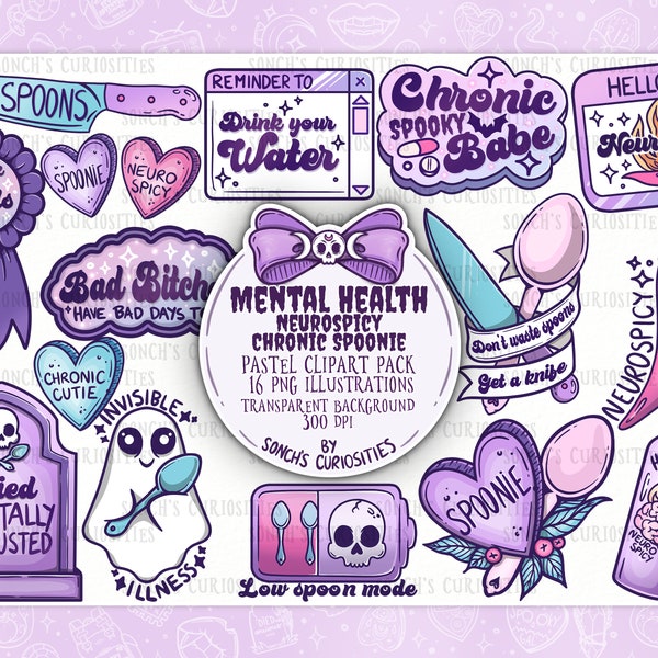 Mental Health - Spoonie , neurospicy  clipart, printable digital download, PNG for engraving, mould making, stickers and more