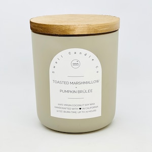 Coconut Soy Candle | Wooden Wick Candle | Toasted Marshmallow + Pumpkin Brûlée Scented Candle | Hand Poured Candle