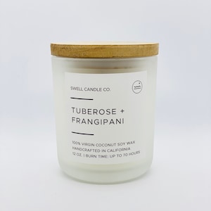 Coconut Soy Candle | Wooden Wick Candle | Tuberose + Frangipani Scented Candle | Hand Poured Candle
