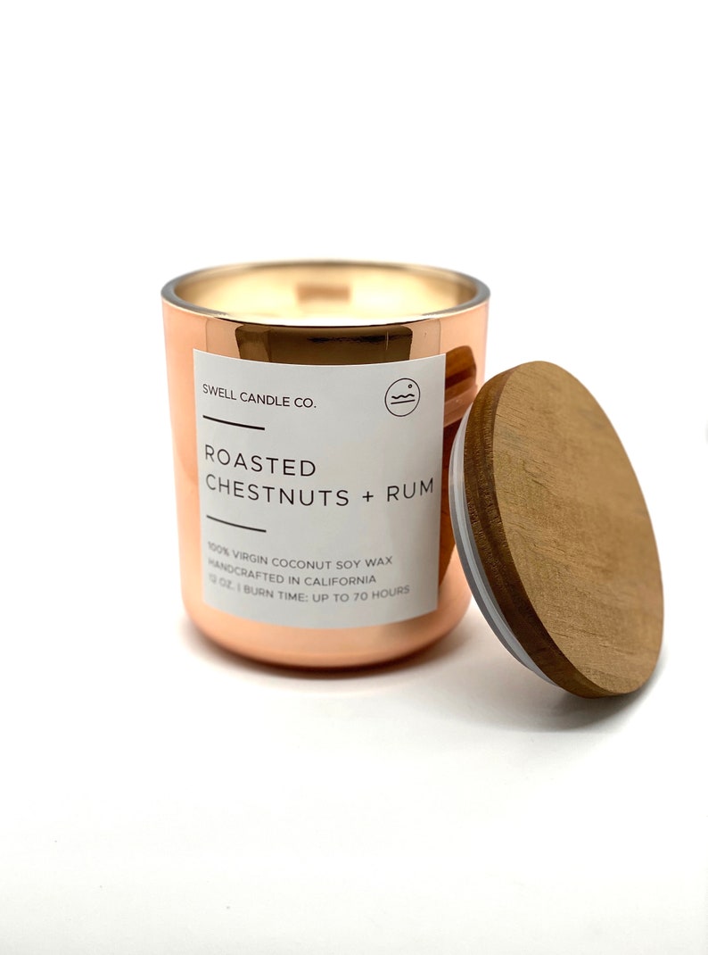 Rum Scented Candle Wooden Wick Candle Roasted Chestnuts Coconut Soy Candle Hand Poured Candle