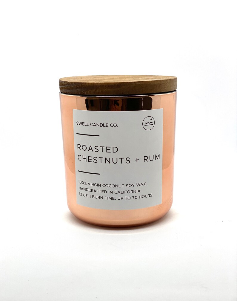 Rum Scented Candle Wooden Wick Candle Roasted Chestnuts Coconut Soy Candle Hand Poured Candle