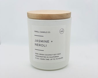 Coconut Soy Candle | Wooden Wick Candle | Jasmine + Neroli Scented Candle | Hand Poured Candle