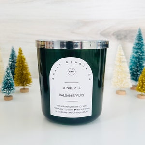 Vela de soja de coco / Vela de mecha de madera / Abeto de enebro + Vela perfumada de abeto balsámico / Vela vertida a mano