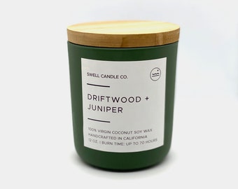 Coconut Soy Candle | Wooden Wick Candle | Driftwood + Juniper Scented Candle | Hand Poured Candle