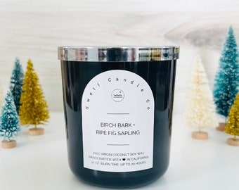 Coconut Soy Candle | Wooden Wick Candle | Birch Bark + Ripe Fig Sapling Scented Candle | Hand Poured Candle