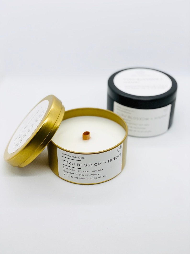 Coconut Soy Candle Spiral Wooden Wick Candle Luxe Metal Tin Candle Etsy Canada