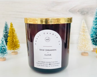 Coconut Soy Candle | Wooden Wick Candle | Raw Cinnamon + Clove Scented Candle | Hand Poured Candle