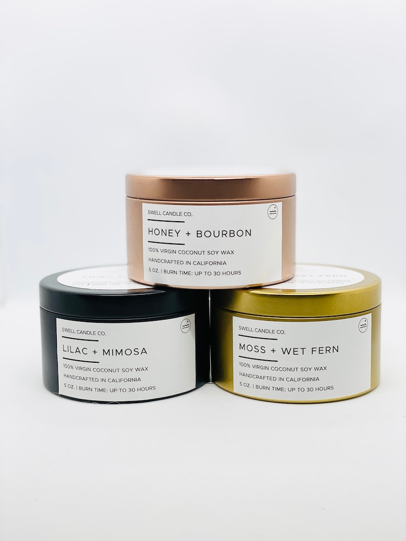 Coconut Soy Candle Spiral Wooden Wick Candle Luxe Metal Tin Candle