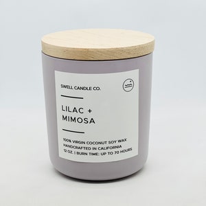 Coconut Soy Candle | Wooden Wick Candle | Lilac + Mimosa Scented Candle | Hand Poured Candle