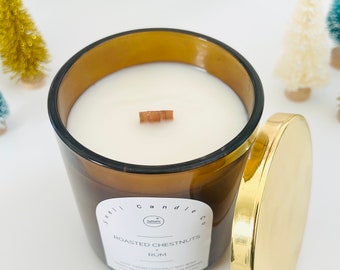 Coconut Soy Candle | Wooden Wick Candle | Roasted Chestnuts + Rum Scented Candle | Hand Poured Candle